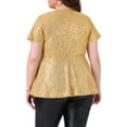 thumbnail image 4 of DARING DIVA Women's Plus Sequin V Neck Faux Wrap Metallic Shirt 1X Gold, 4 of 7
