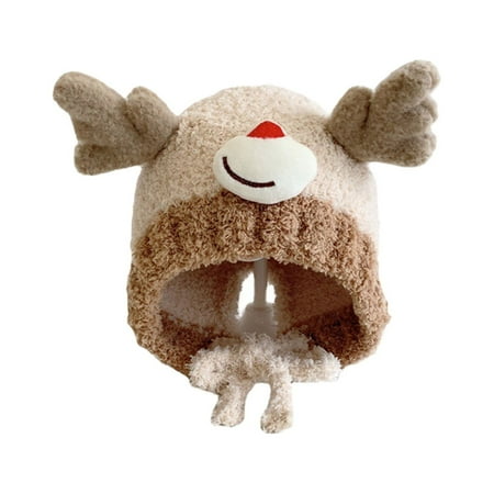 

Huhua Christmas Hats for Kids Baby Hat Winter Little Deer Horn Childrenpullover Boys and Girls Warm Lamb Hair Ear Protector White