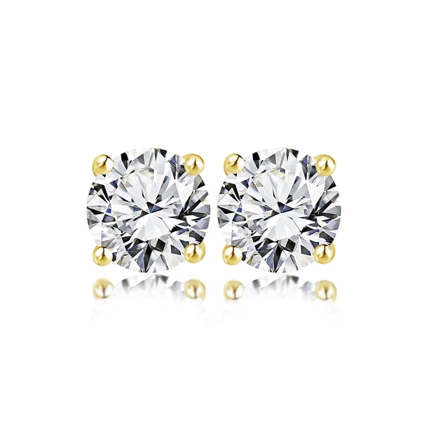 Pendientes Tipo Botón JeenMata con Diamantes Redondos de 0,38 Quilates Baño de Oro Amarillo de 18 K sobre Plata