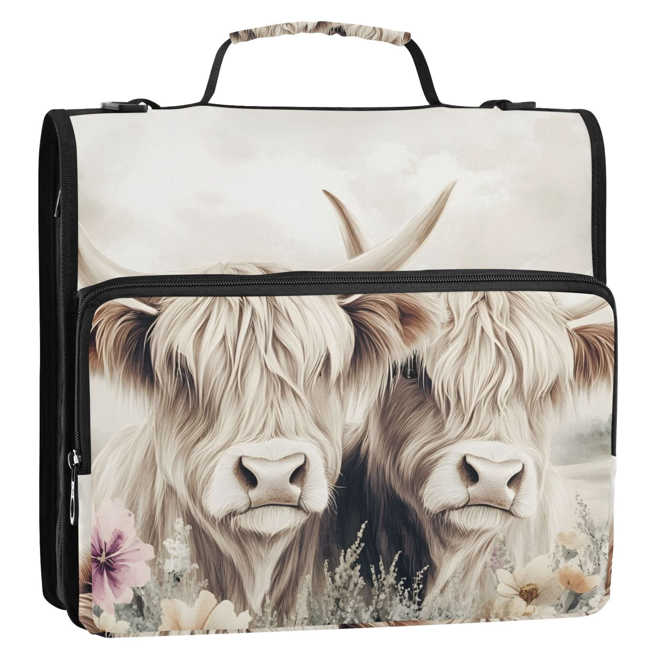 ALAZA Zipper Binder Bag Highland Cattle in Field 3 Ring File Folder Binder Organizer Bag