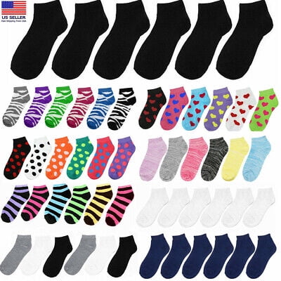 

6-12 Pairs Womens Girls Solid Mix Design Casual Low Cut Ankle Socks Size 9-11
