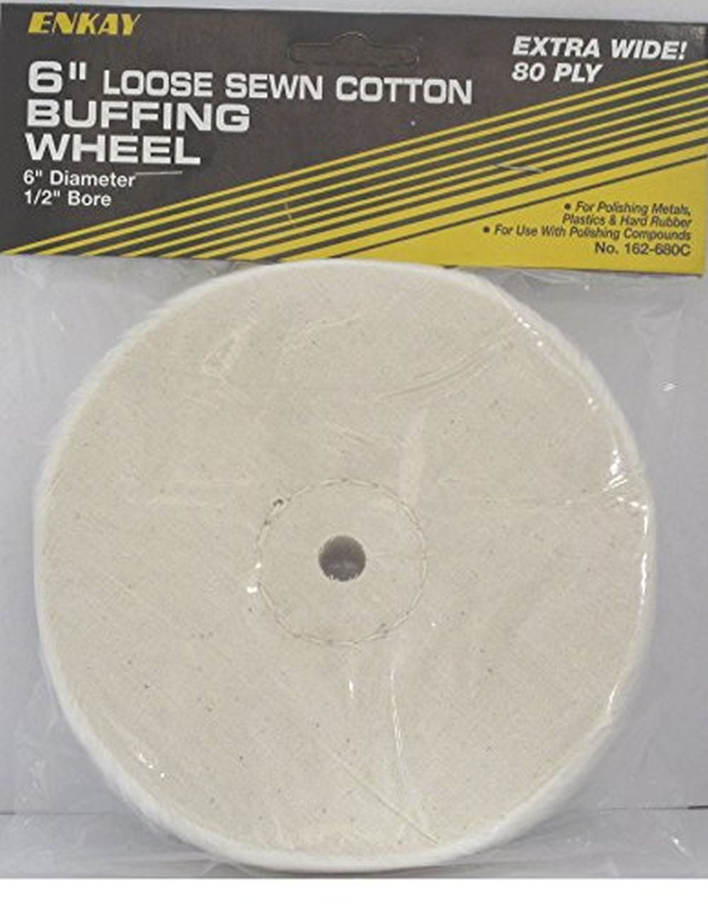 Enkay 162680C 6" Single Stitch Buff Wheel, Carded