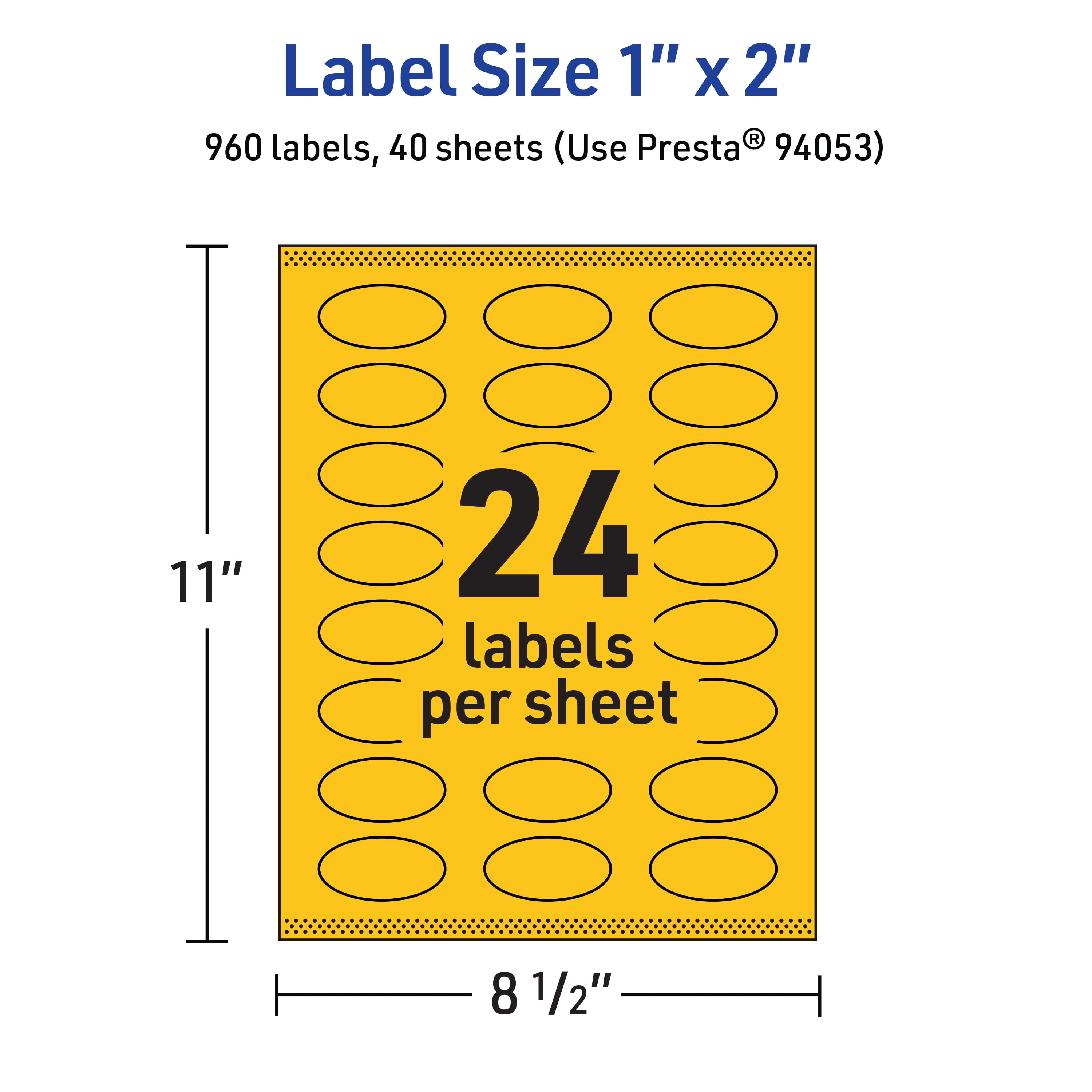 Avery Printable Oval Labels, Bright Yellow, 1" x 2", 960ct