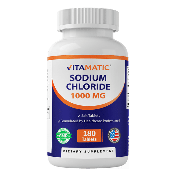 Vitamatic Sodium Chloride 1000mg, 180 Tablets - Electrolytes Replenisher Hydration Drink