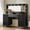 Black, variant on UGTOO Wood Vanity Desk – Large Horizontal Mirror, 10 LED Lights, 5 Drawers & Charging Station (48.8"L x 15.7"W)