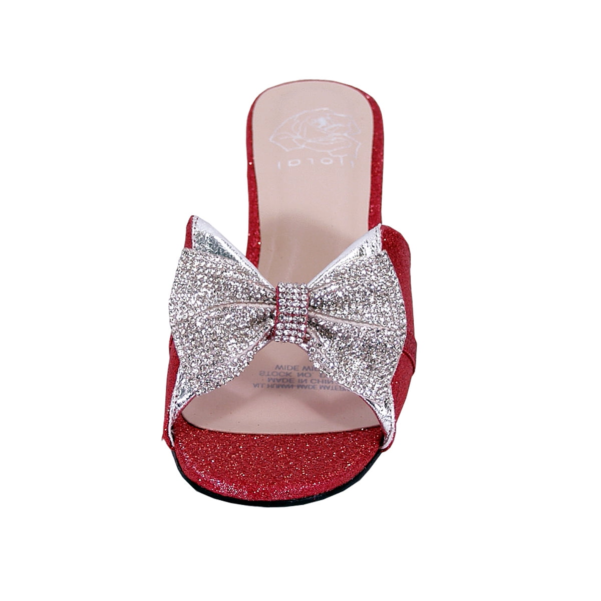 FLORAL Farrah Women Wide Width Rhinestone Bow Slip-On Pretty Ornate Block Heel Sandals
