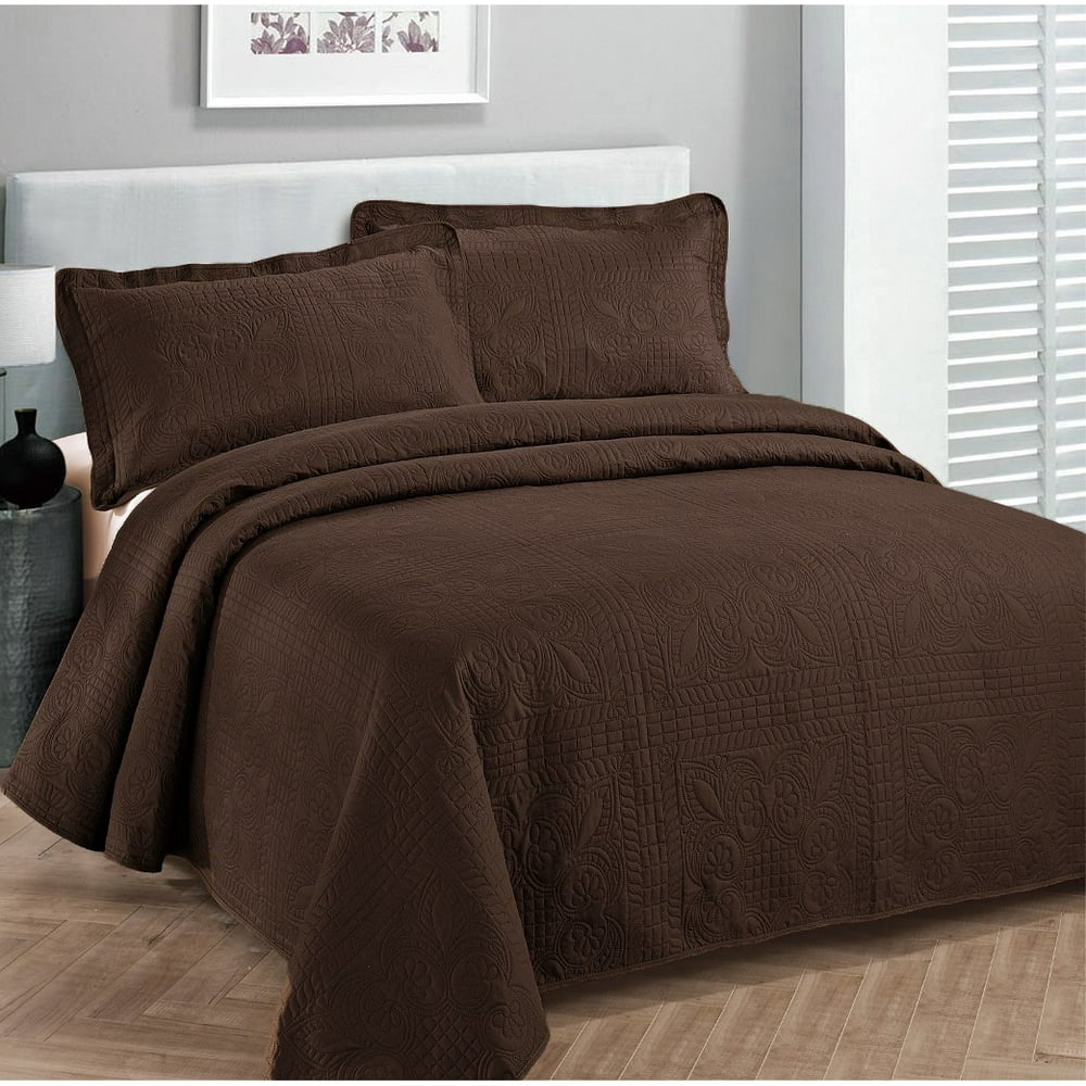 Fancy collection 3pc Bed Spread Embossed Bedsocover Solid Over size King / California king