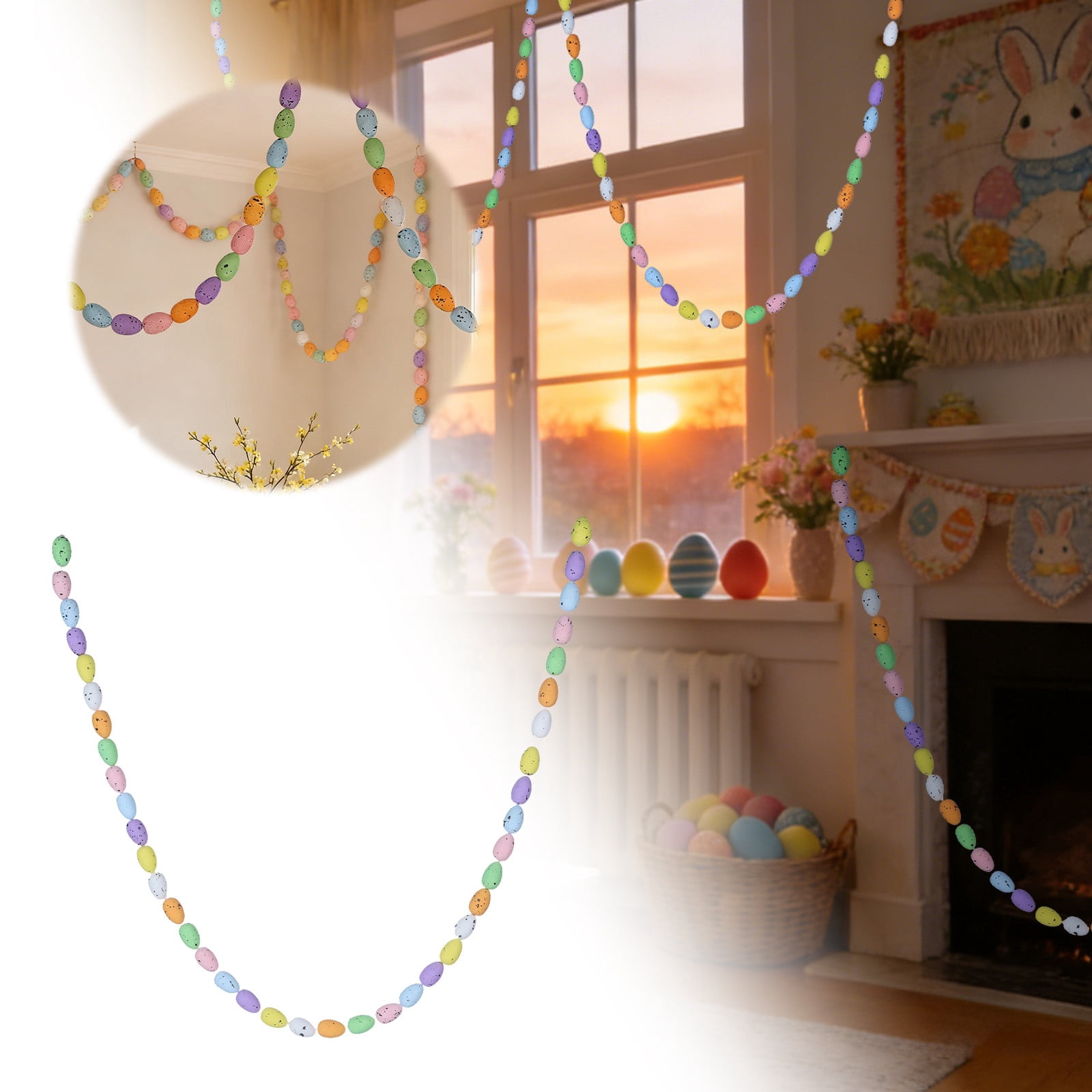 Colorful Easter Foam Egg Hanging Garland, 3.9ft Spring Party Decorative Banner for Home Wall Mantle Window, Classroom Wedding and Birthday Party Favors Supplies (4 Pcs)