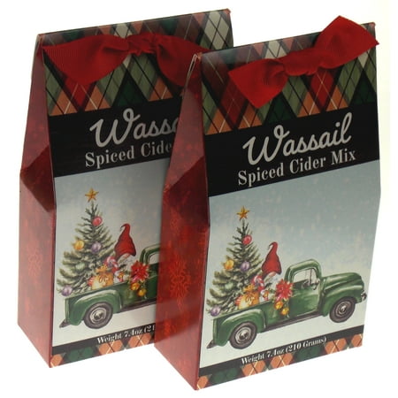 Hickoryville Holiday Spiced Cider Mix Gift Set 2 Boxes Green Pickup Truck Tree & Gnome Wassail