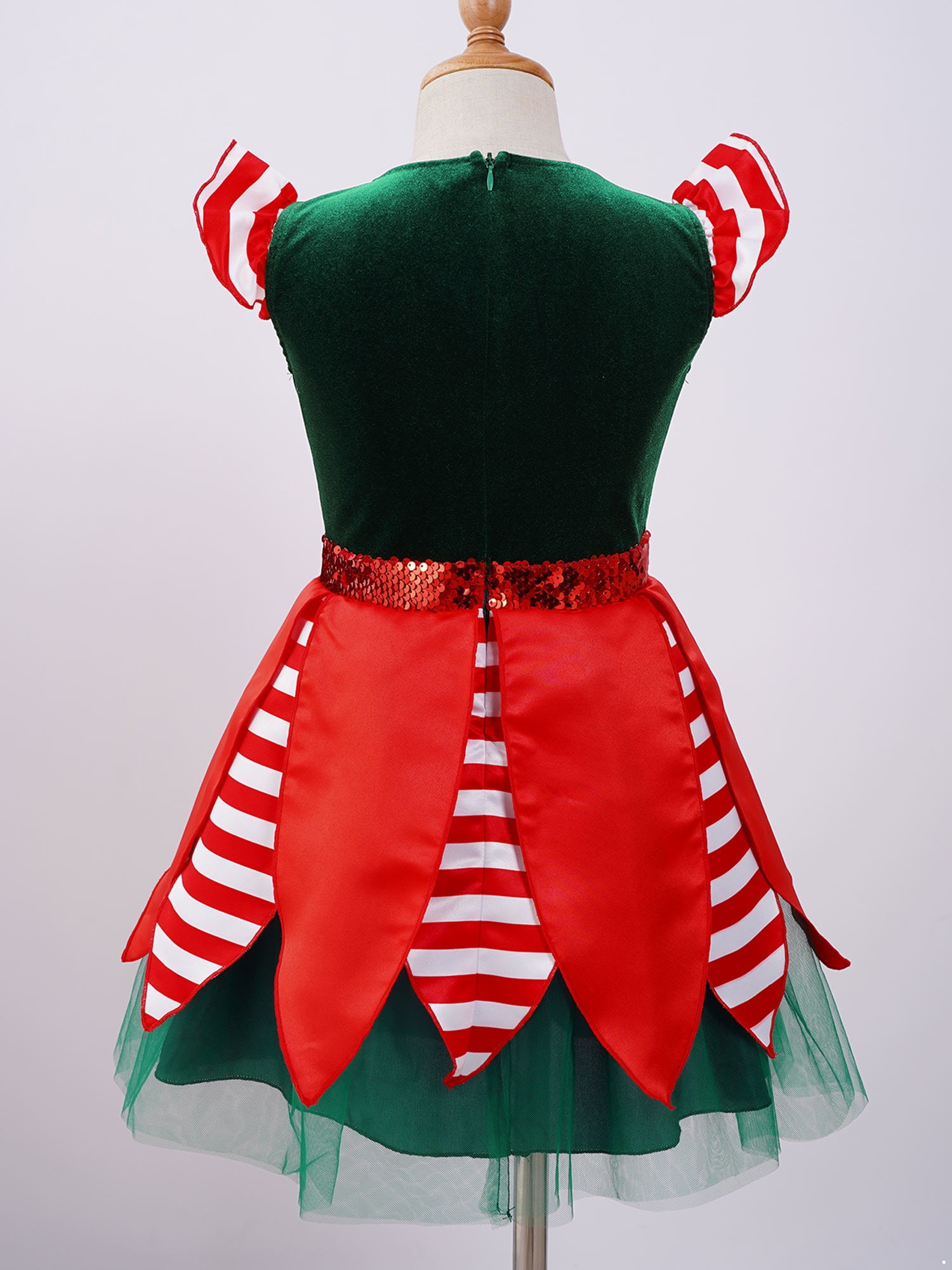 inhzoy Kids Girls Christmas Elf Dress-Up Xmas Holiday Sequins Tutu Dress Green 10