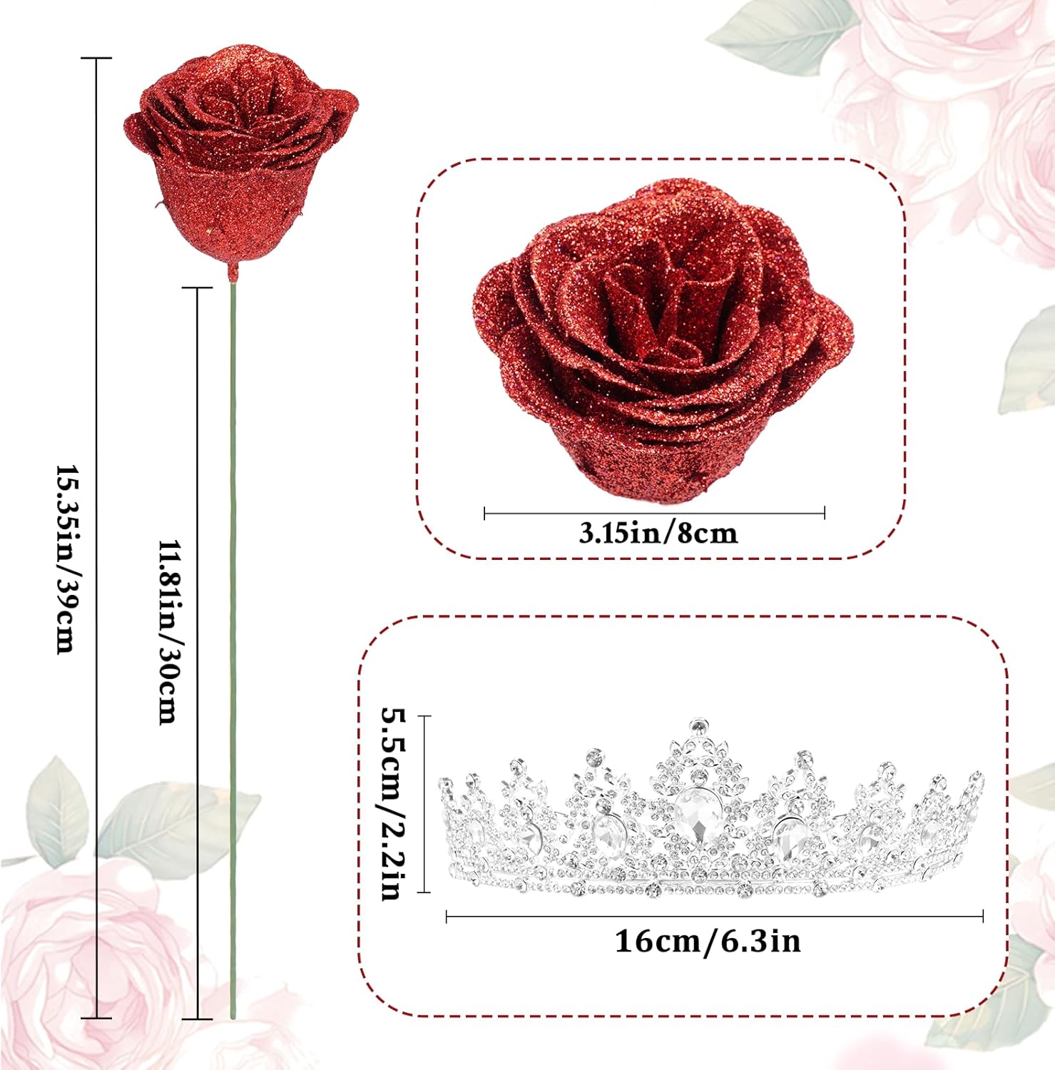 Yastouay Glitter Roses Bouquet, Fake Glitter Flowers Bouquet, Everlasting Shiny Artificial Rose Bouquet for Birthday Gift 36 Roses