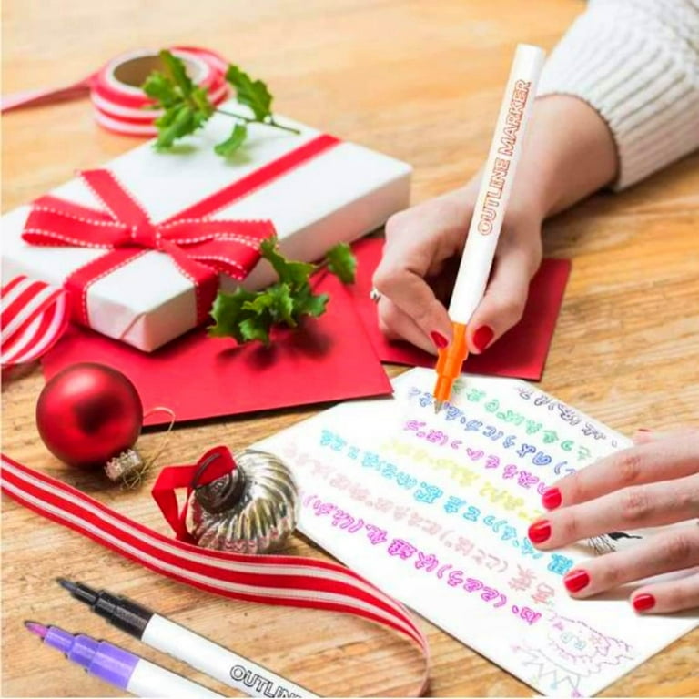 12 Pack Outline Marker Set 12 Colors Doodle Markers Double Line Markers  Pens for Making Christmas Cards, Drawing Greeting Cards, DIY Scrapbook 