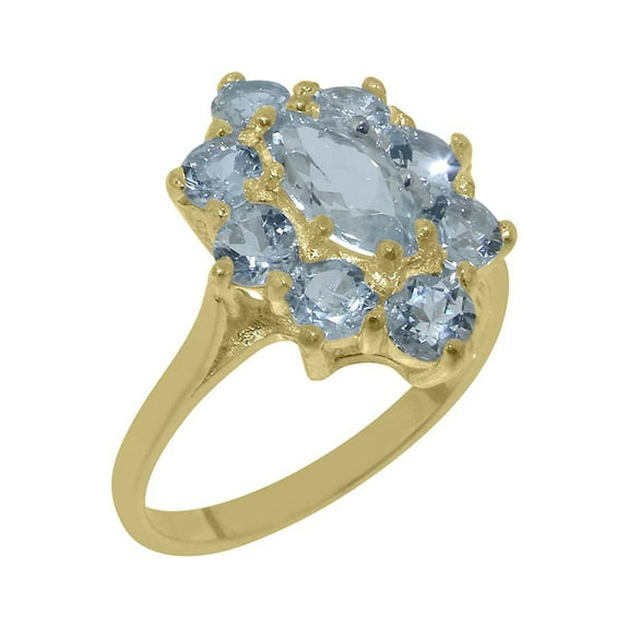 LBG British Made 14k Yellow Gold Natural Aquamarine Womens Statement Ring - 33 size options - Size 10