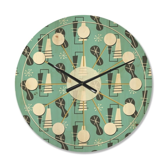 Designart '1950 Retro Pattern Shapes II' Mid-Century Modern Wood Wall Clock