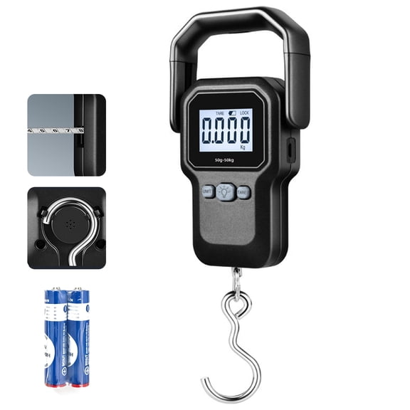 Behome Digital Fish Scale with Measuring Tape, Hanging Luggage Weigh Scale with Backlit LCD Display & Large Handle, Travel Scale for Outdoor, Hunting, Fishing, 110 Pounds, Battery Included