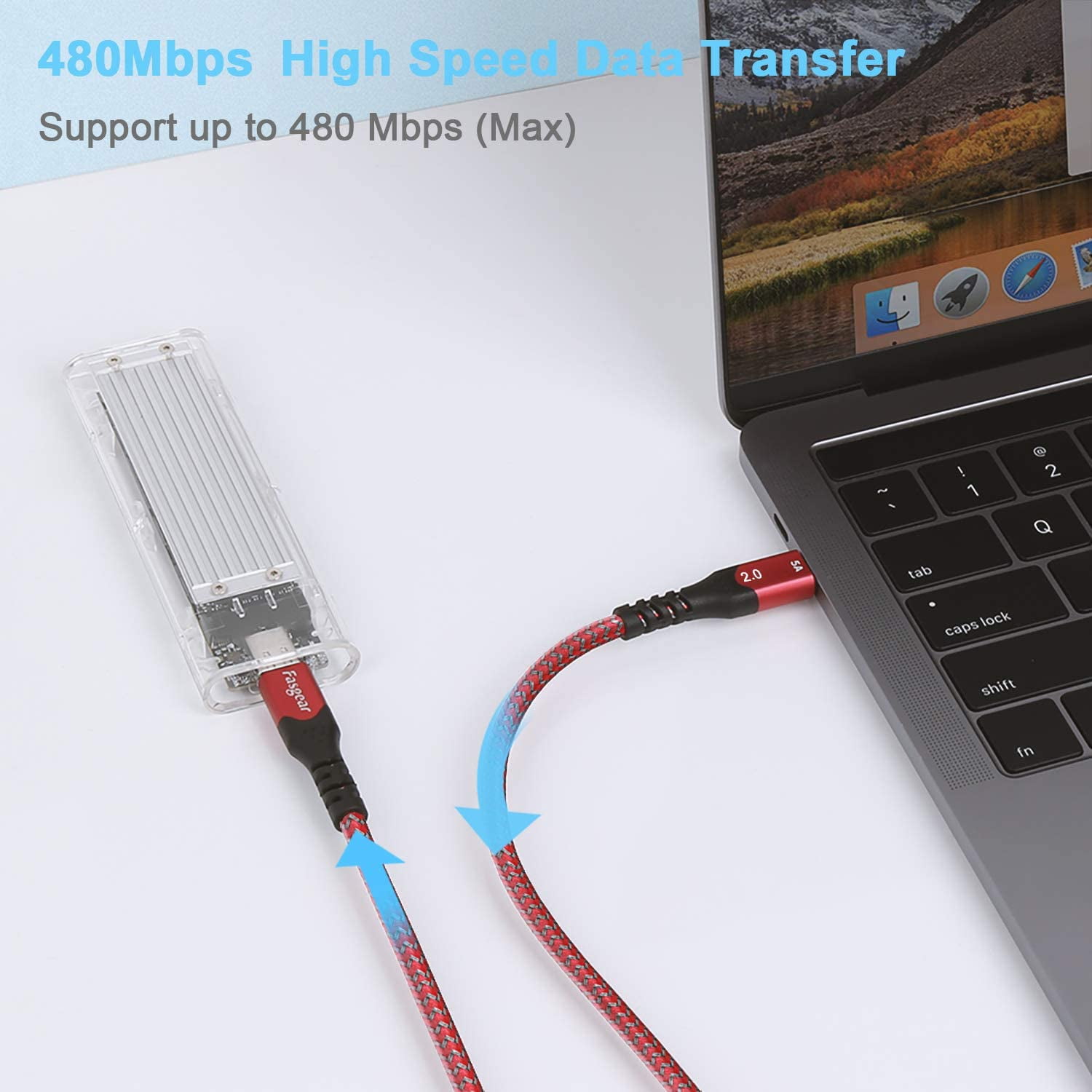 Fasgear 100W USB-C Zu USB-C Kabel – 1,8m, 5A, Schnellladen, Rechtwinklig – Kompatibel Mit IPad, MacBook, Samsung Galaxy & Mehr (Grün)