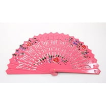 Pink Double Sided Wooden Spanish Floral Print Hand Folding Fan Party Gift EHD
