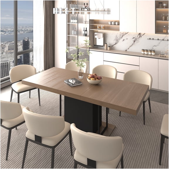 JERFIT Extendable Dining Table for 10, Modern Farmhouse Rectangle Kitchen Table with Butterfly Leaf, Black Brown Finish