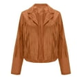 Juebong Women Vintage Faux Suede Tassel Cropped Jacket Long Sleeve