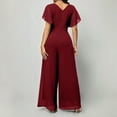 thumbnail image 4 of Womens Elegant Jumpsuits Dressy Casual Sleeveless Formal Wide Leg Long Pants Rompers for Wedding Guest Deep Red L, 4 of 5