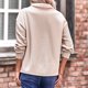 thumbnail image 3 of Blusa con cremallera para mujer, cuello en V, empalme simple, manga larga, hombro caído, sudadera con cremallera para mujer, albaricoque L, 3 of 5