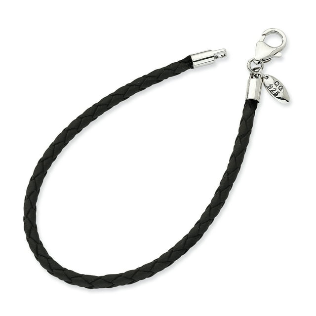 Sterling Silver Reflections Black Leather Bead Bracelet 8.5 Inch "Bracelets