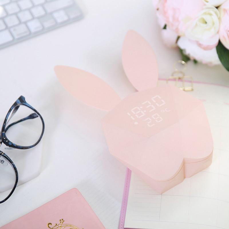 Alarm Clock Portable Cute Rabbit Shape Digital Alarm Clock with 