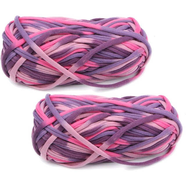 Paquete de 2 hilos de tejer de colores, tela de crochet, hilo de camiseta para hacer manualidades de tejido de punto, bolsa de 200 g