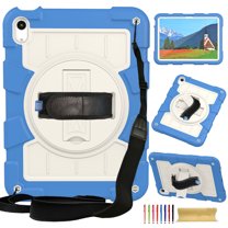 Dteck Case for iPad 10th Generation 10.9" 2022, Military Grade Shockproof Silicone Protective Cover for iPad 10th Gen 10.9 Inch Rotatable Stand with Handle Holder Shoulder Strap Cover, Blue
