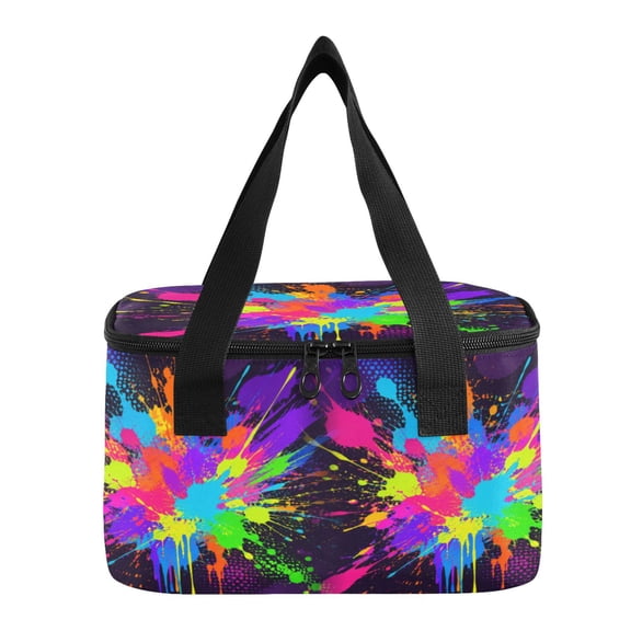 6L Insulated Lunch Bag Square Handheld Cooler Tote Vibrant Paint Splatter Reusable Thermal Bag with Polyester & Aluminum Lining for Work Picnic Travel