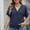 Blue, variant on Stylish Olyvenn Women Waffle Knit Button Down T-Shirts Dressy Short Sleeve V Neck Cropped Tops Casual Loose Fit Office Work Blouses Beige L