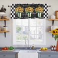 thumbnail image 4 of 2 Panels Sunflower Vintage Valance for Windows, Farmhouse Floral Black Checkered Light Filtering Kitchen Curtains, Rod Pocket Window Treatment Curtain Valances for Living Room Bedroom, 42"x12", 4 of 9