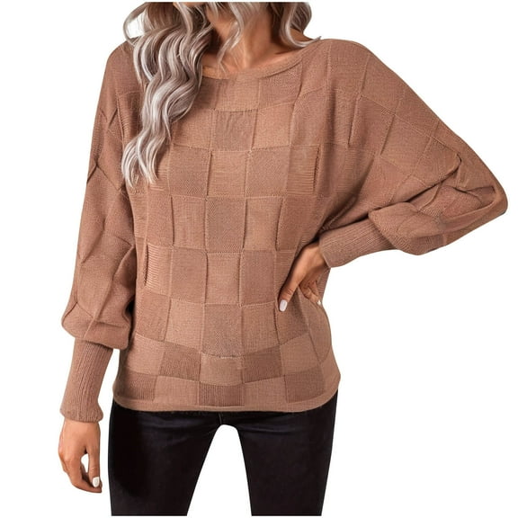 ChaoHeng Women Solid Color Round Neck Casual Loose Long Sleeved Pullover Knitted Sweater Clearance $10(Gold,S)