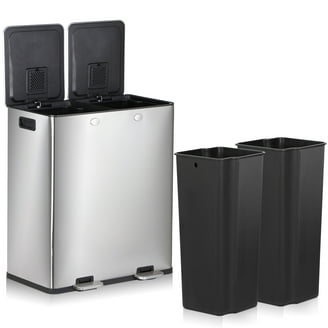 BENESKY 16 Gallon Stainless Steel Trash Can, 60L Dual Compartment