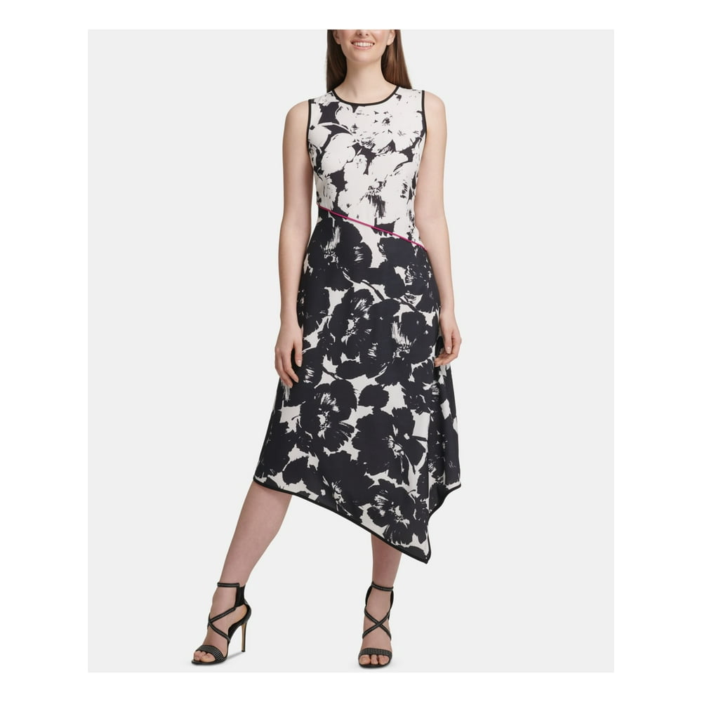 DKNY DKNY Womens Black Printed Sleeveless Crew Neck TeaLength Shift