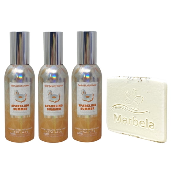Bath & Body Works Sparkling Summer 3 Pack Room Spray Bundle with a Natural Oats Sample Soap