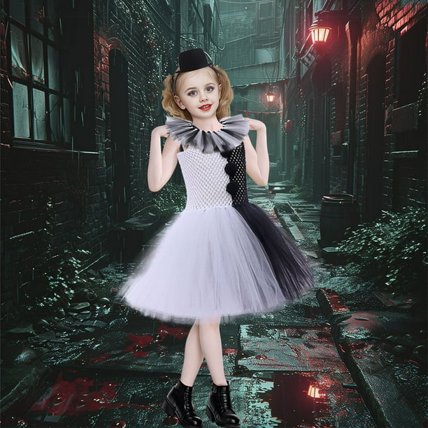 Disfraz de payaso de carnaval de Halloween lindo vestido de tutu blanco y negro para nina vestido de fiesta de cumpleanos regalo festivo conjunto