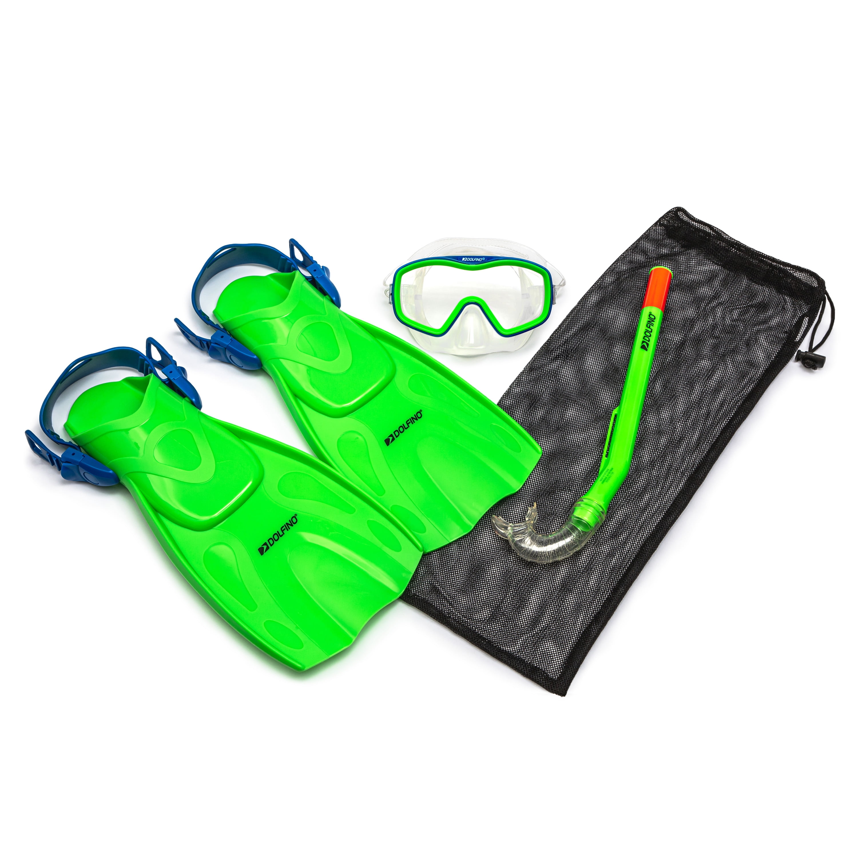 (2 pack) Dolfino Youth 5-Piece Open Swim and Snorkel Set for Children, Green, Unisex