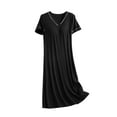 thumbnail image 4 of Aobny Modal Sleep Shirt Women Moomoo Long Night Gown Short Sleeve Black V-Neck Pajama Set,XXL, 4 of 5