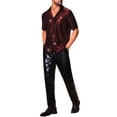 thumbnail image 2 of INSPIRE CHIC Men's Camp Collar Metallic Short Sleeve Button Down Shiny Disco Shirts S Red, 2 of 4