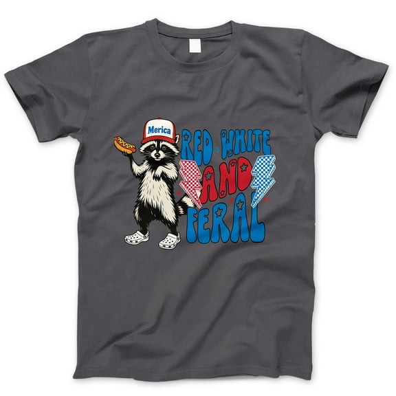 Red White and Feral Raccoon T-Shirt – Funny 4th of July Hot Dog Tee for Animal Lovers, ‘Merica Party Shirt for Men, Women, USA Cookouts & Patriotic Summer Events