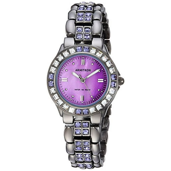Armitron Womens 75/3689VMDG Purple Genuine Crystal-Accented Gunmetal Bracelet Watch