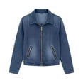 thumbnail image 4 of Womens Jeans Jacket Solid Color Lapel Zipper Denim Casual Outerwear Jacket for Spring and Fall, 4 of 5