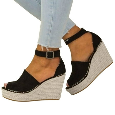 

LIANGP Women s Heel Shoes Women Fashion Dull Polish Sewing Peep Toe Wedges Hasp Sandals Flatform Shoes Ladies Shoes Black Size 5