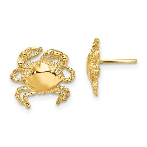 FB Jewels 14K Yellow Gold Crab Post Earrings 2D and High Polish