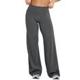 thumbnail image 3 of Straight Leggings with Pockets for Women No Front Seam Workout Leggings High Waist Wide Leg Yoga Pants Dark Gray M, 3 of 6