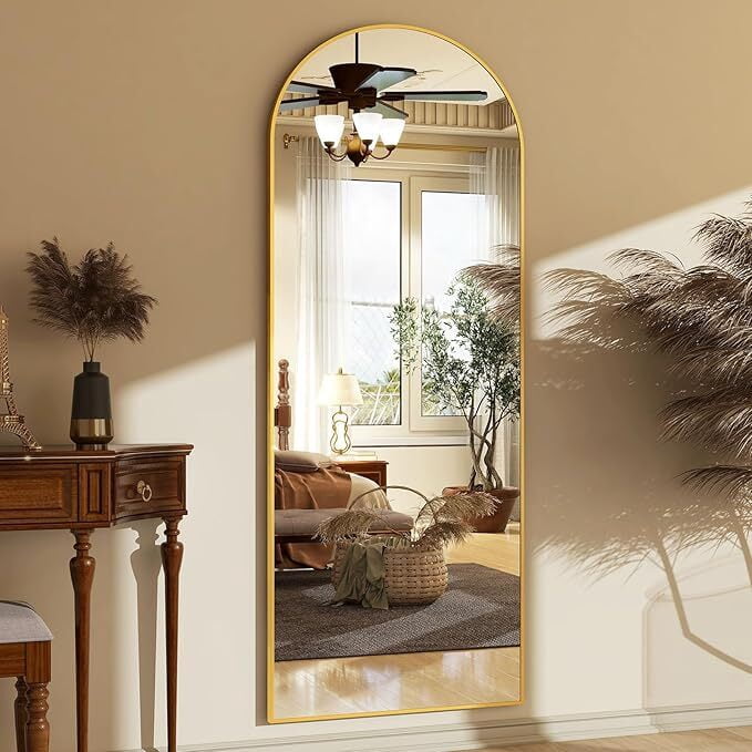 Mirrasia 64"x21.5" Arched Full Length Full Body Mirror Leaning Wall-Mounted Floor Mirror,Gold