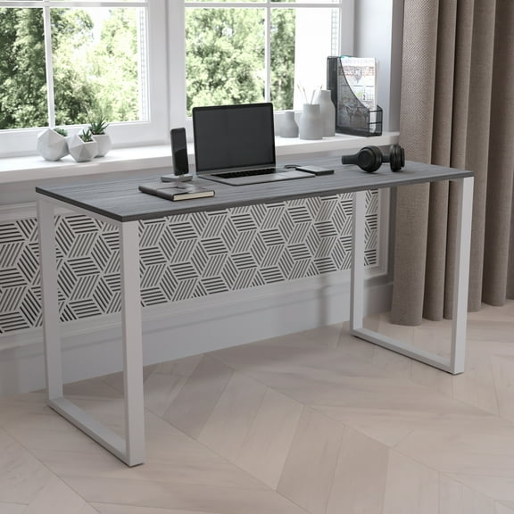 Emma Oliver Modern Commercial Grade Desk Industrial Style Computer Desk Sturdy Home Office Desk - 55" Length (Rustic Gray)