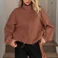thumbnail image 4 of WTOBBY Women's Fashion Solid Color Baseball Jacket with Long Sleeve, High Neck, Drawstring Hem, and Pockets,Brown XL, 4 of 7