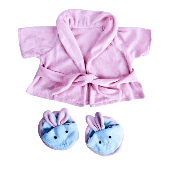 Pink Robe and Slipper Set for 14-18 Inch Plush Figures, Lounge Clothing